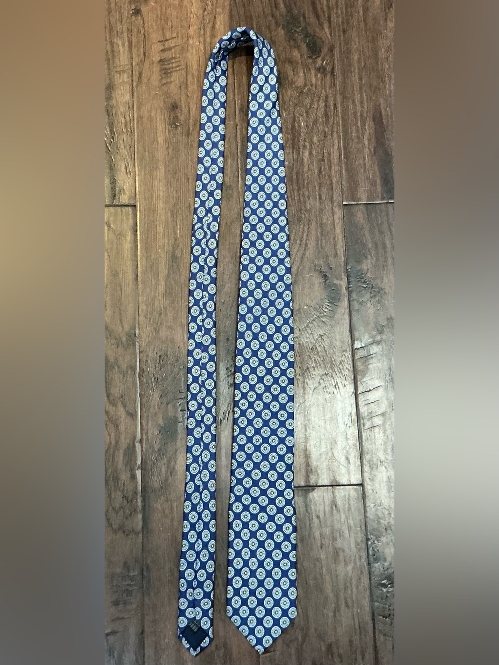 Mirto Vintage Silk Tie Made in Italy Navy Blue Yellow Geometric Medallion